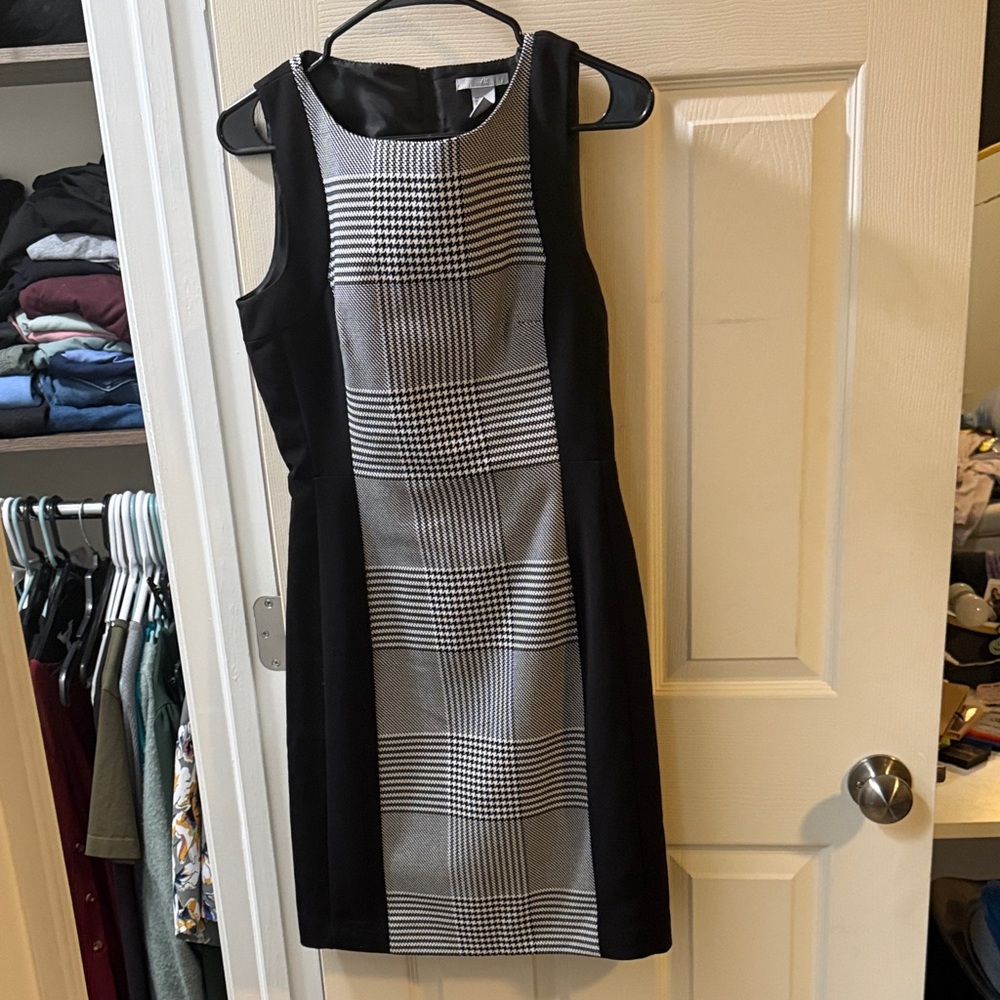 H&M Black and White Checkered Midi Dress